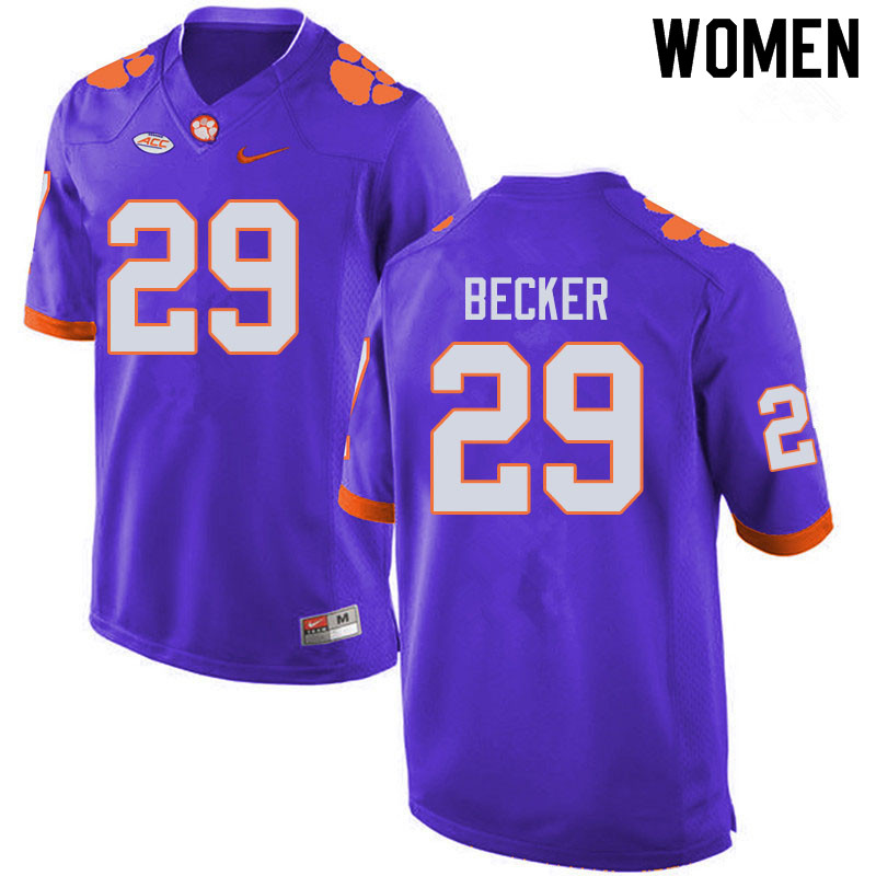 Women #29 Michael Becker Clemson Tigers College Football Jerseys Sale-Purple